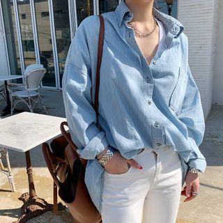 Drop-shoulder Denim Shirt Light Blue - One Size