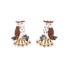 Fashion And Elegant Plated Gold Enamel Owl Earrings With Cubic Zirconia Golden - One Size