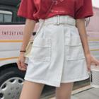 Pocket Denim Mini A-line Skirt