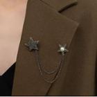 Faux Pearl Star Chained Alloy Brooch Black - One Size