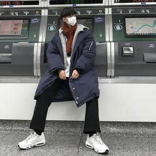 Mock Two-piece Hooded Zip-up Long Coat