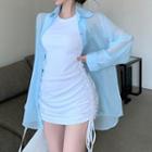 Sleeveless Ruched Drawstring Mini Dress / Oversized Shirt