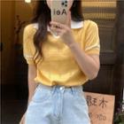 Short Sleeve Color Block Polo Knit Top