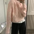 Plain Cable Knit Sweater Pink - One Size