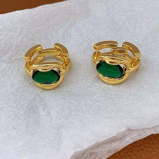 Rhinestone Alloy Open Ring J1540 - Gold & Green - One Size