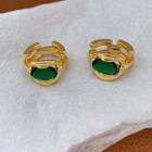 Rhinestone Alloy Open Ring J1540 - Gold & Green - One Size