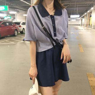 Set: Short-sleeve Polo Shirt + Wide Leg Shorts