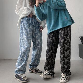 Gun Print Wide-leg Jeans