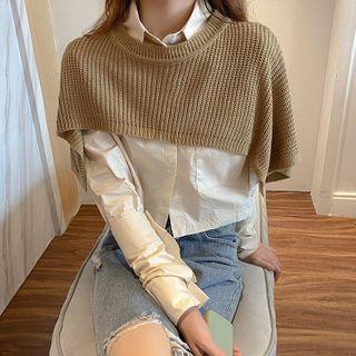 Set: Cropped Knit Top + Shirt Set: Knit Top & Shirt - Khaki - One Size