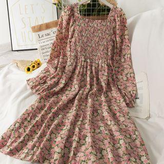Floral Smocked Midi Dress Pink - One Size