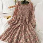 Floral Smocked Midi Dress Pink - One Size