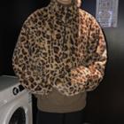 Zip-detail Leopard Print Fleece Pullover
