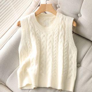 Round Neck Plain Cable Knit Vest