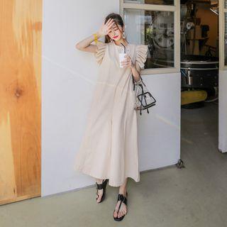 Pleated Cap-sleeve Wide-leg Jumpsuit