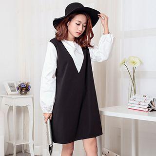 Mock Two-piece Lantern Sleeve Dress