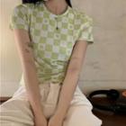 Short-sleeve Checkerboard T-shirt Green & White - One Size