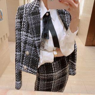 Set: Double-breasted Tweed Blazer + Midi Pencil Skirt