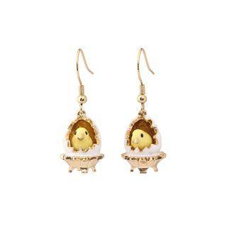 Fashion Cute Plated Gold Enamel Eggshell Chicken Earrings Golden - One Size