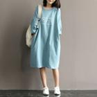 Long-sleeve Print Midi Knit Dress