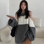 Cold Shoulder Sweater Dress Gray & White - One Size
