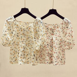 Floral V-neck Loose-fit T-shirt