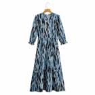 3/4-sleeve Zebra Print Midi A-line Dress