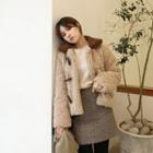 Contrast-collar Sherpa-fleece Duffle Jacket Beige - One Size