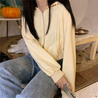 Plain Crop Hoodie Jacket As Shown In Figure - One Size