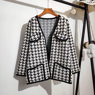 Houndstooth Tweed Sweater Jacket Black - One Size