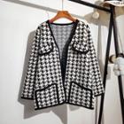 Houndstooth Tweed Sweater Jacket Black - One Size