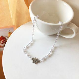 Butterfly Alloy Pendant Faux Pearl Choker 1 Pc - White - One Size