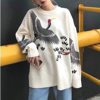 Long Sleeve Print Loose Sweater