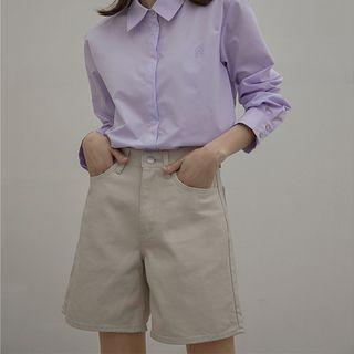 Wide-leg Coated Shorts