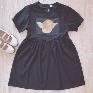 Short-sleeve Printed Chiffon A-line Dress