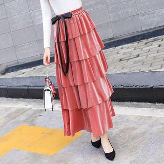Maxi Layered Velvet Skirt