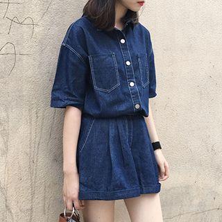 Set: Short-sleeve Denim Shirt + Shorts