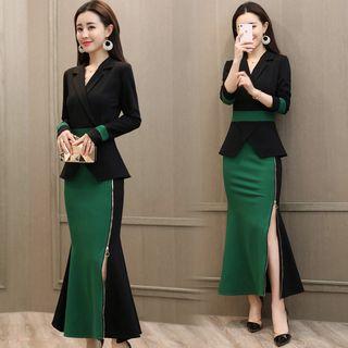 Long-sleeve Notch-lapel Maxi Mermaid Sheath Dress