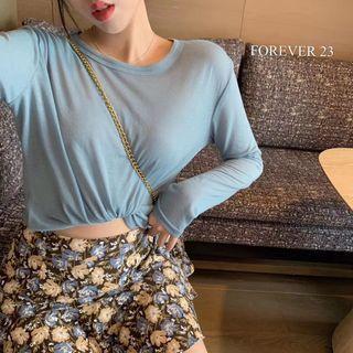 Set: Long-sleeve T-shirt + Floral Print A-line Skirt