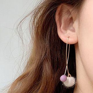 Pom Pom Drop Earring 1 Pair - White Pompom - Gold - One Size