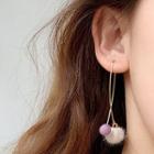 Pom Pom Drop Earring 1 Pair - White Pompom - Gold - One Size