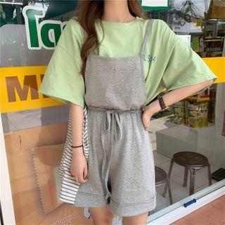 Lettering Short-sleeve T-shirt / Drawstring Jumper Shorts