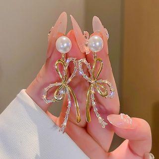 Bow Drop Earring 1 Pair - Earring - Gold - One Size