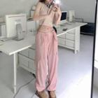 Button-up Plain Tank Top / Low-rise Cargo Wide-leg Pants