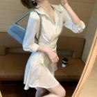 Long-sleeve Shirred A-line Shirtdress