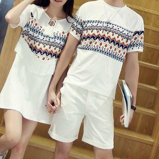 Couple Matching Short-sleeve Patterned Mini Dress / Top / Shorts
