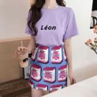 Lettering Short-sleeve T-shirt / Printed A-line Skirt