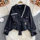 Faux Pearl Detail Denim Jacket Black - One Size