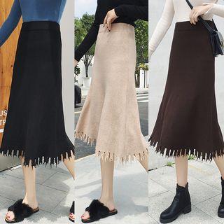 High-waist Fringed Plain Skirt