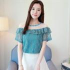 Mesh Panel Short-sleeve Lace Top