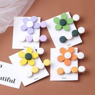 Set Of 2: Flower / Circle Wooden Hair Clip
